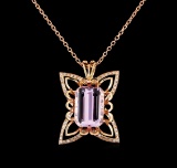 31.25 ctw Kunzite and Diamond Pendant With Chain - 14KT Rose Gold