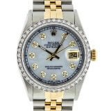 Rolex Mens 2 Tone 14K Mother Of Pearl Diamond 36MM Datejust Wristwatch