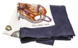 Celine White Multicolor Silk Equestrian Browband Illustration Scarf