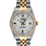 Rolex Mens 2 Tone 14K Mother Of Pearl Diamond 36MM Datejust Wristwatch