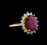 GIA Cert 5.56 ctw Ruby and Diamond Ring - 14KT Yellow Gold