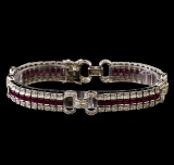 7.25 ctw Ruby and Diamond Bracelet - 14KT White Gold