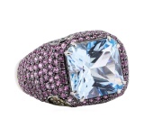 18.76 ctw Colored Stone Ring - 18KT White Gold with Black Rhodium Plating