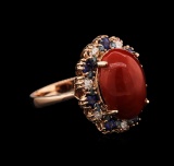 6.43 ctw Coral, Sapphire and Diamond Ring - 14KT Rose Gold