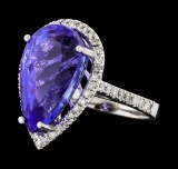 GIA Cert 14.31 ctw Tanzanite and Diamond Ring - 14KT White Gold