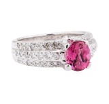 2.56 ctw Pink Tourmaline And Diamond Ring - 18KT White Gold