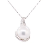 0.40 ctw Diamond and Pearl Pendant with Chain - 14KT White Gold