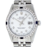 Rolex Mens Stainless Steel White Diamond & Sapphire 36MM Datejust Wristwatch
