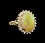 11.30 ctw Opal and Diamond Ring - 14KT Yellow Gold