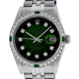 Rolex Mens Stainless Steel Green Vignette Diamond Datejust Wristwatch