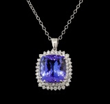 GIA Cert 19.42 ctw Tanzanite and Diamond Pendant With Chain - 14KT White Gold