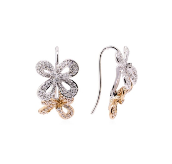 0.50 ctw Diamond Floral Motif French Wire Earrings - 14KT Rose and White Gold