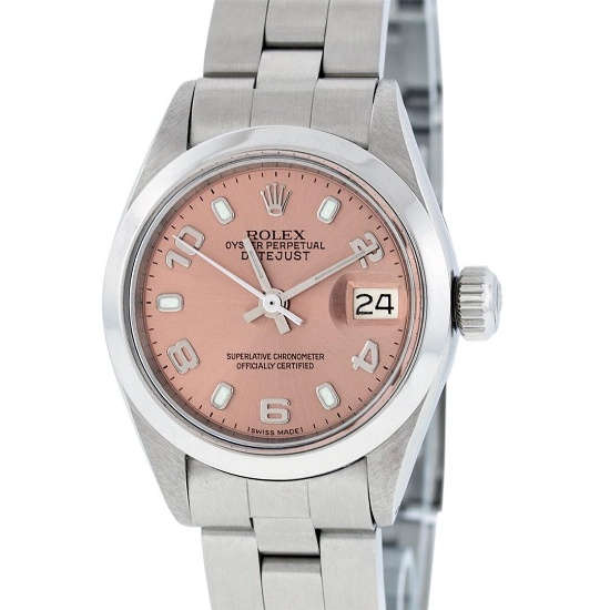 Rolex Ladies Stainless Steel Salmon Dial 26MM Oyster Band Datejust Wristwatch