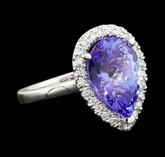 4.06 ctw Tanzanite and Diamond Ring - 14KT White Gold