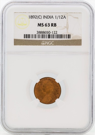 1892 India 1/12 Annas Coin NGC MS63RB