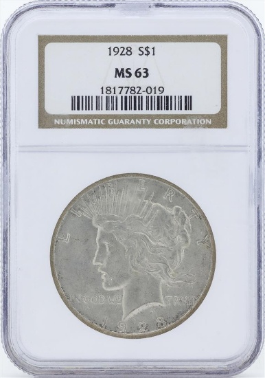 1928 $1 Peace Silver Dollar Coin NGC MS63