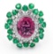 5.74 ctw Pink Tourmaline, Emerald and Diamond Ring - 14KT White Gold