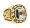 3.00 ctw Blue Topaz and Diamond Mazda Company Ring - 10KT Yellow Gold