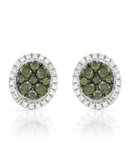 14k White Gold 0.47CTW Diamond and Green Dia Earrings, (SI/H)