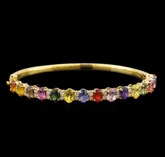 14KT Yellow Gold 10.15 ctw Multicolor Sapphire and Diamond Bracelet