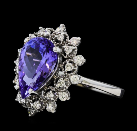 3.44 ctw Tanzanite and Diamond Ring - 14KT White Gold