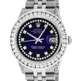 Rolex Mens Stainless Steel Blue Vignette Diamond Datejust Wristwatch With Watch