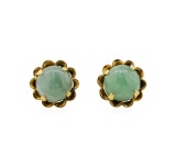 Green Agate Stud Earrings - 14KT Yellow Gold
