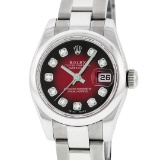 Rolex Ladies Stainless Steel Red Vignette Diamond Quickset Datejust Wristwatch W