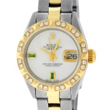 Rolex Ladies 2 Tone 14K MOP & Pyramid Diamond Datejust Wriswatch