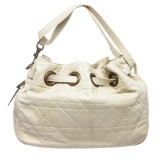 Christian Dior Cream Cannage Quilted Lambskin Leather Drawstring Shoulder Bag