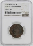 1848 Hungary War of Independece Kreuzer Coin NGC MS64