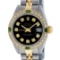 Rolex Ladies 2 Tone Black Diamond & Emerald 26mm Datejust Wristwatch