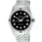 Rolex Mens Stainless Steel Slate Black Diamond & Emerald Datejust Wristwatch