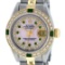 Rolex Ladies 2 Tone 14K MOP Diamond & Emerald Datejust Wristwatch