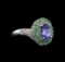 14KT White Gold 1.53 ctw Tanzanite, Emerald and Diamond Ring