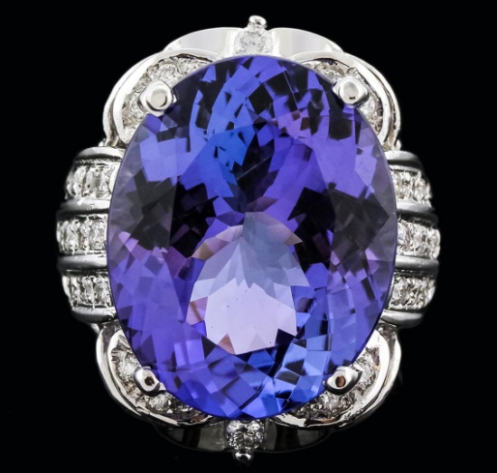 14KT White Gold 30.15 ctw Tanzanite and Diamond Ring