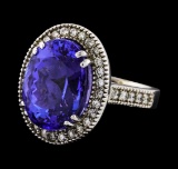 GIA Cert 15.48 ctw Tanzanite and Diamond Ring - 14KT White Gold