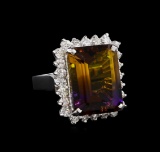 11.52 ctw Ametrine Quartz and Diamond Ring - 14KT White Gold