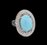 3.79 ctw Turquoise and Diamond Ring - 14KT White Gold