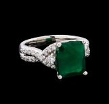 4.35 ctw Emerald and Diamond Ring - 14KT White Gold