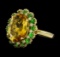 5.05 ctw Citrine Quartz, Tsavorite, and Diamond Ring - 14KT Yellow  Gold