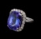 13.90 ctw Tanzanite and Diamond Ring - 14KT White Gold