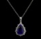 GIA Cert 16.66 ctw Tanzanite and Diamond Pendant With Chain - 14KT White Gold