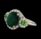 3.88 ctw Emerald, Tsavorite and Diamond Ring - 14KT White Gold