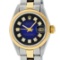 Rolex Ladies 2 Tone 14K Blue Vignette Diamond Datejust Wristwatch