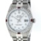 Rolex Mens Stainless Steel Diamond Lugs & Ruby Datejust Wristwatch