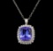 GIA Cert 19.42 ctw Tanzanite and Diamond Pendant With Chain - 14KT White Gold