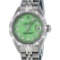 Rolex Ladies Stainless Steel Green Pyramid Diamond Datejust Wristwatch