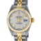 Rolex Ladies Quickset 2 Tone 18K Silver Diamond Datejust Wristwatch