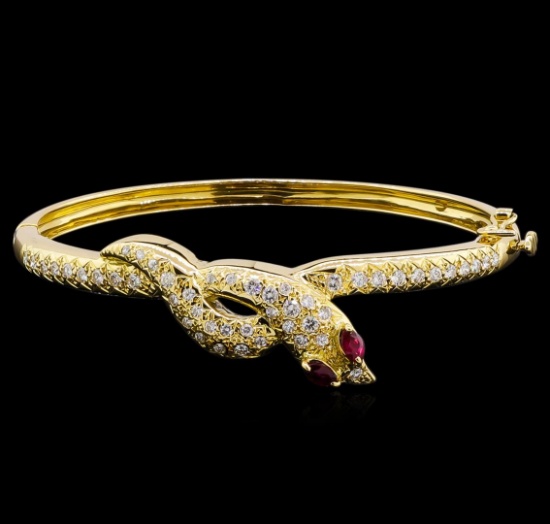 0.28 ctw Ruby and Diamond Bracelet - 18KT Yellow Gold